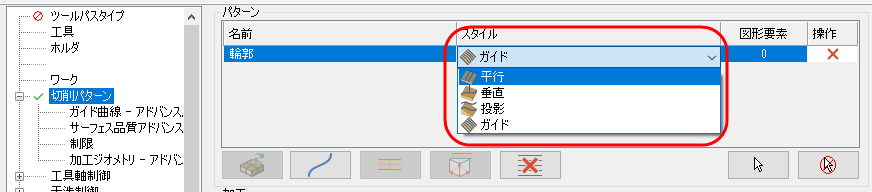 The "Pattern" table with the "Style" drop-down. 