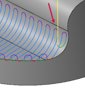 A toolpath with "Apply leads" turned on.